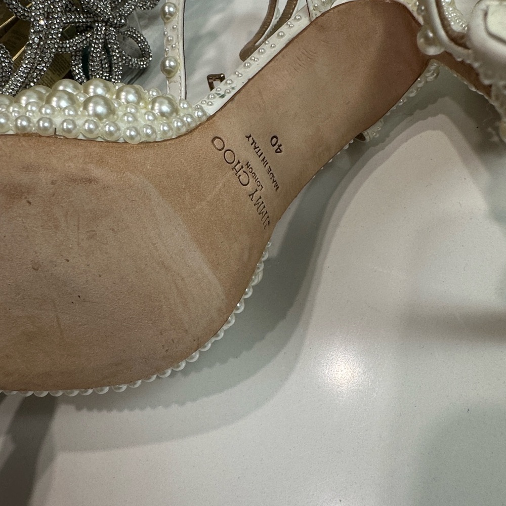 Jimmy Choo Cream Pearl Embellished Heels - Picture 8 of 11